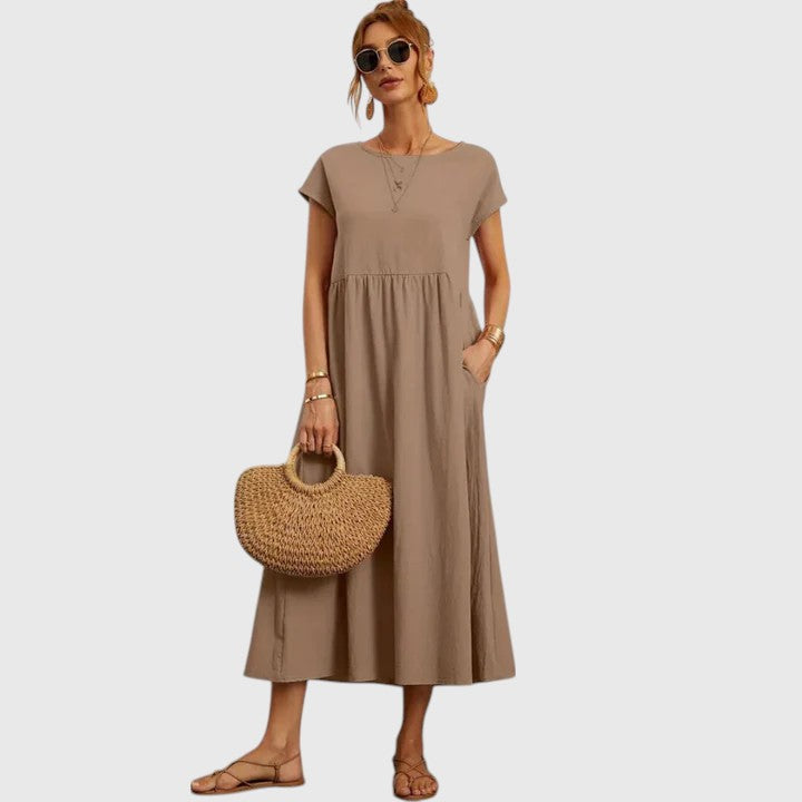 Sharon | A-Line Midi Dress with Short Sleeves for Women