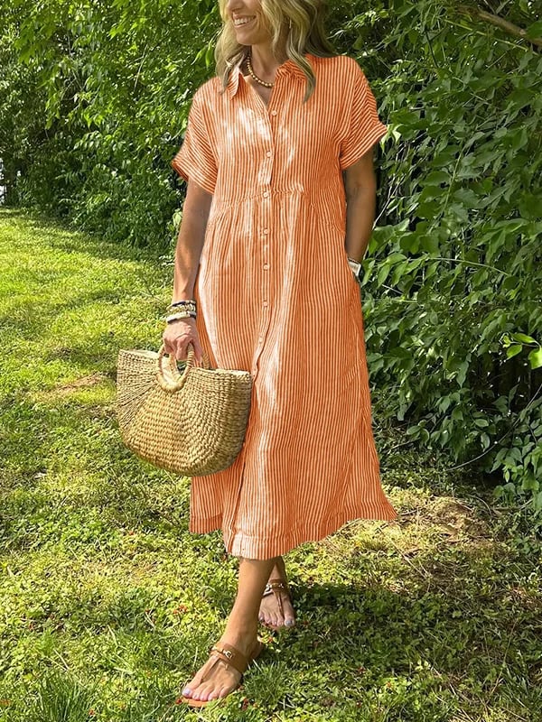 Julianne | Striped Midi Shirt Dress with Button-Down Front for Women