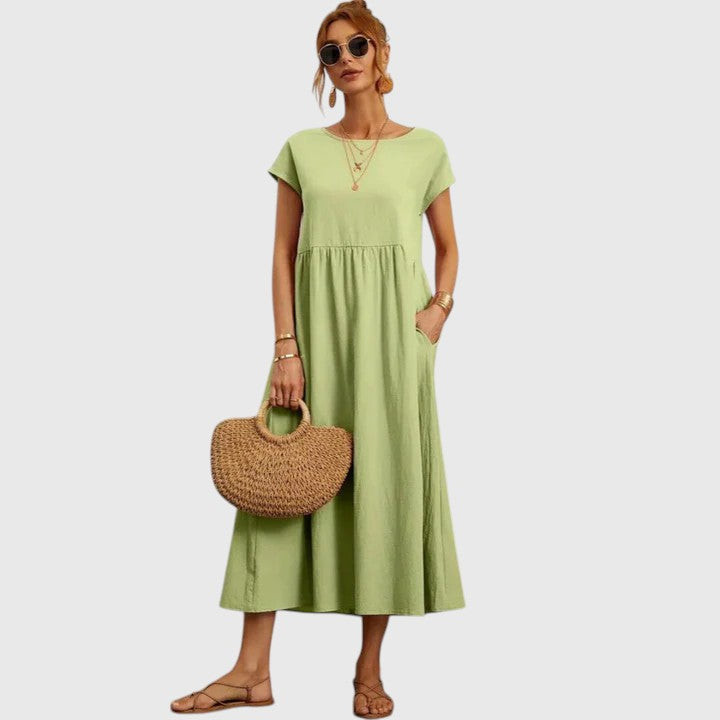 Sharon | A-Line Midi Dress with Short Sleeves for Women
