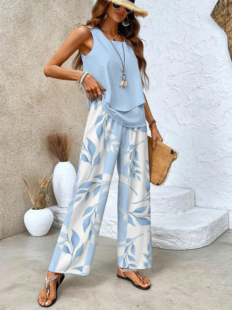 Corinne | Wide Leg Floral Print Two-Piece Set for Women