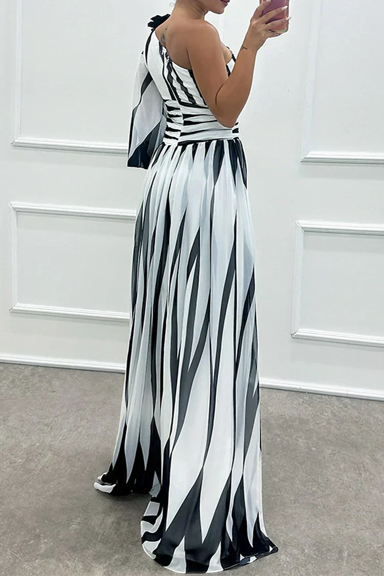 Cordelia | Striped Wedding Guest One-Shoulder Maxi Dress for Women