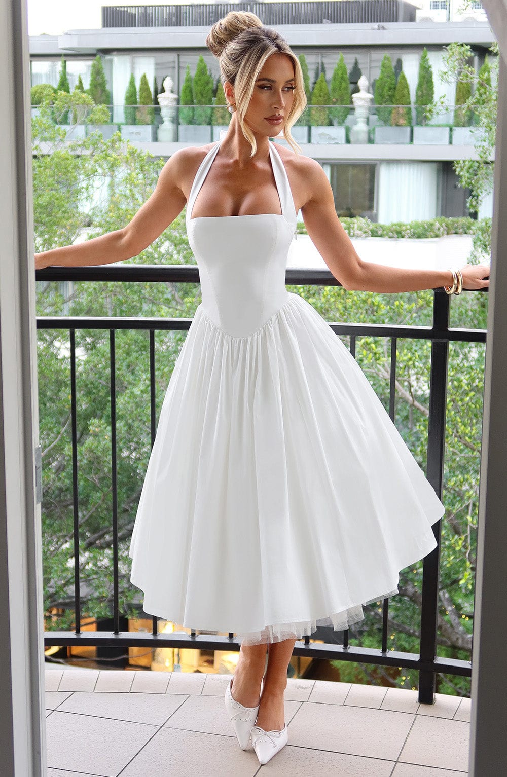Chloe | Wedding Guest Halter Midi Dress