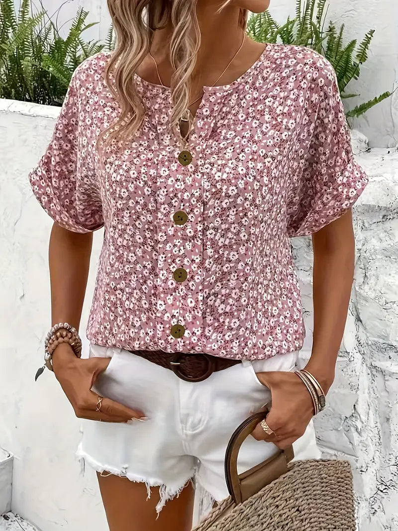 Verna | Floral Print Button Blouse