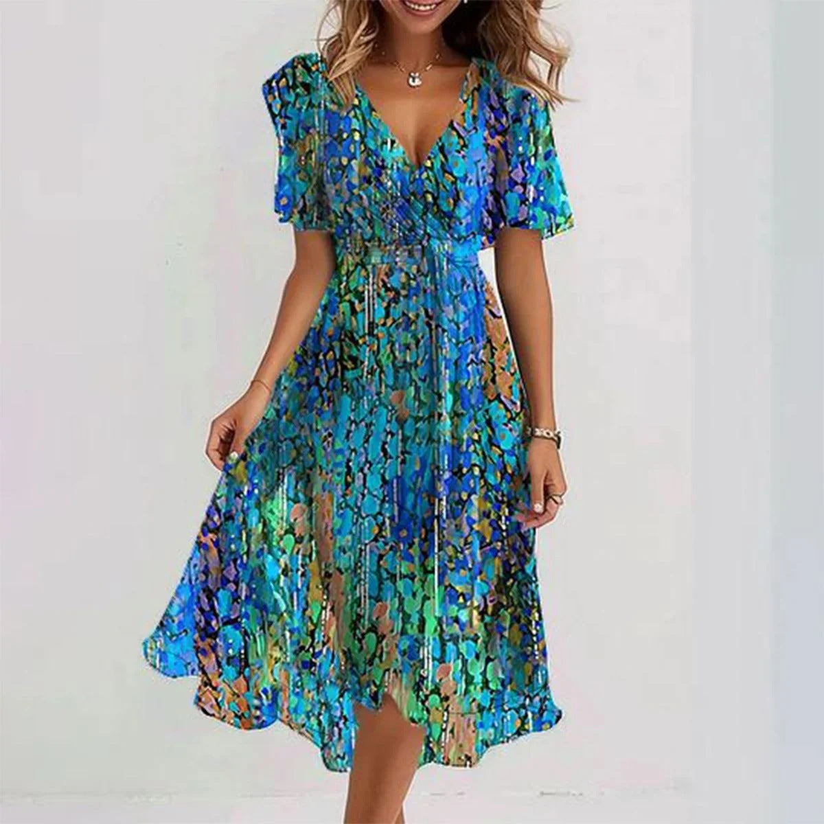 Agnes | Floral Wrap V-Neck Midi Dress for Women