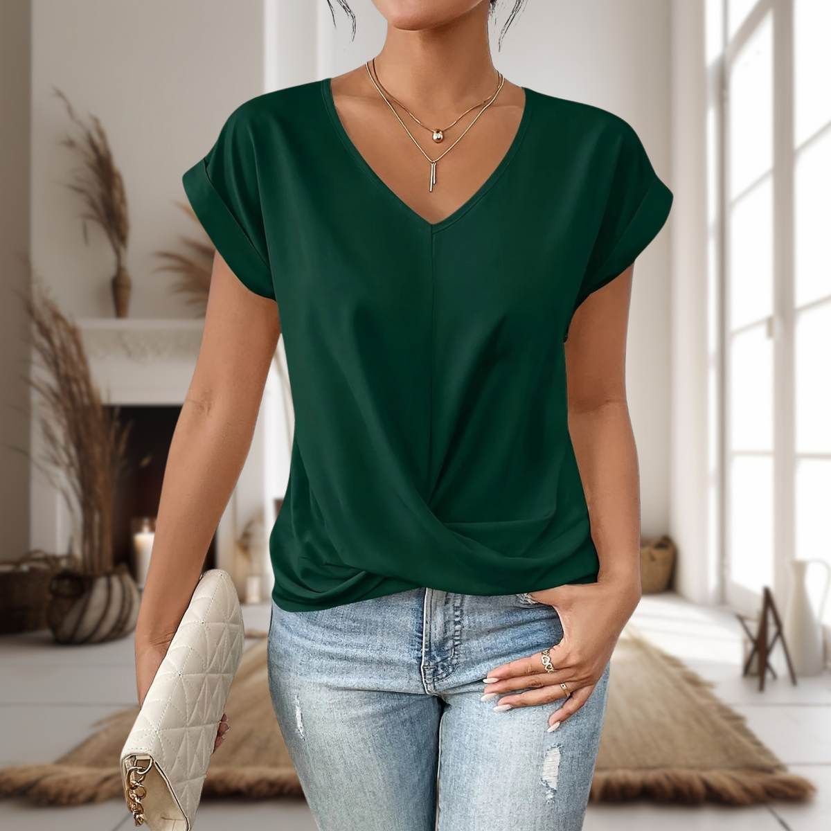 Elle | V-Neck T-Shirt with Short Sleeves for Women