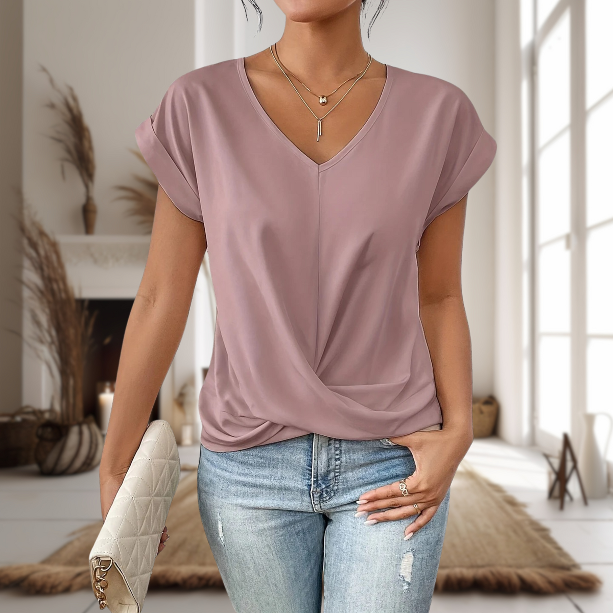 Elle | V-Neck T-Shirt with Short Sleeves for Women