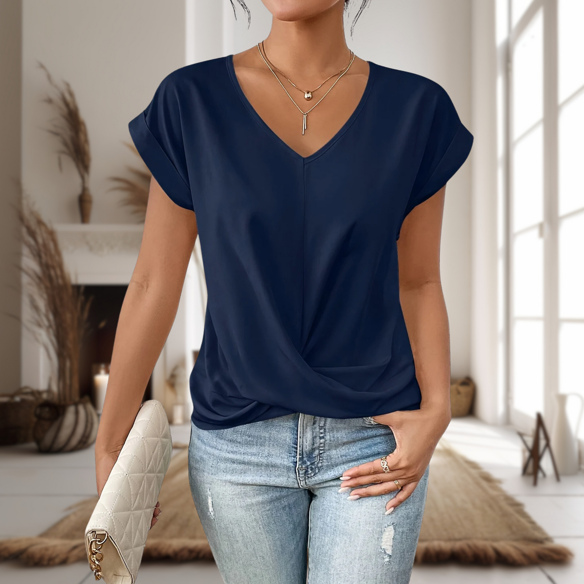 Elle | V-Neck T-Shirt with Short Sleeves for Women