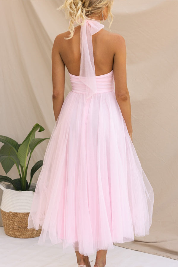 Catalina | Tulle Wedding Guest Halterneck A-Line Midi Dress for Women