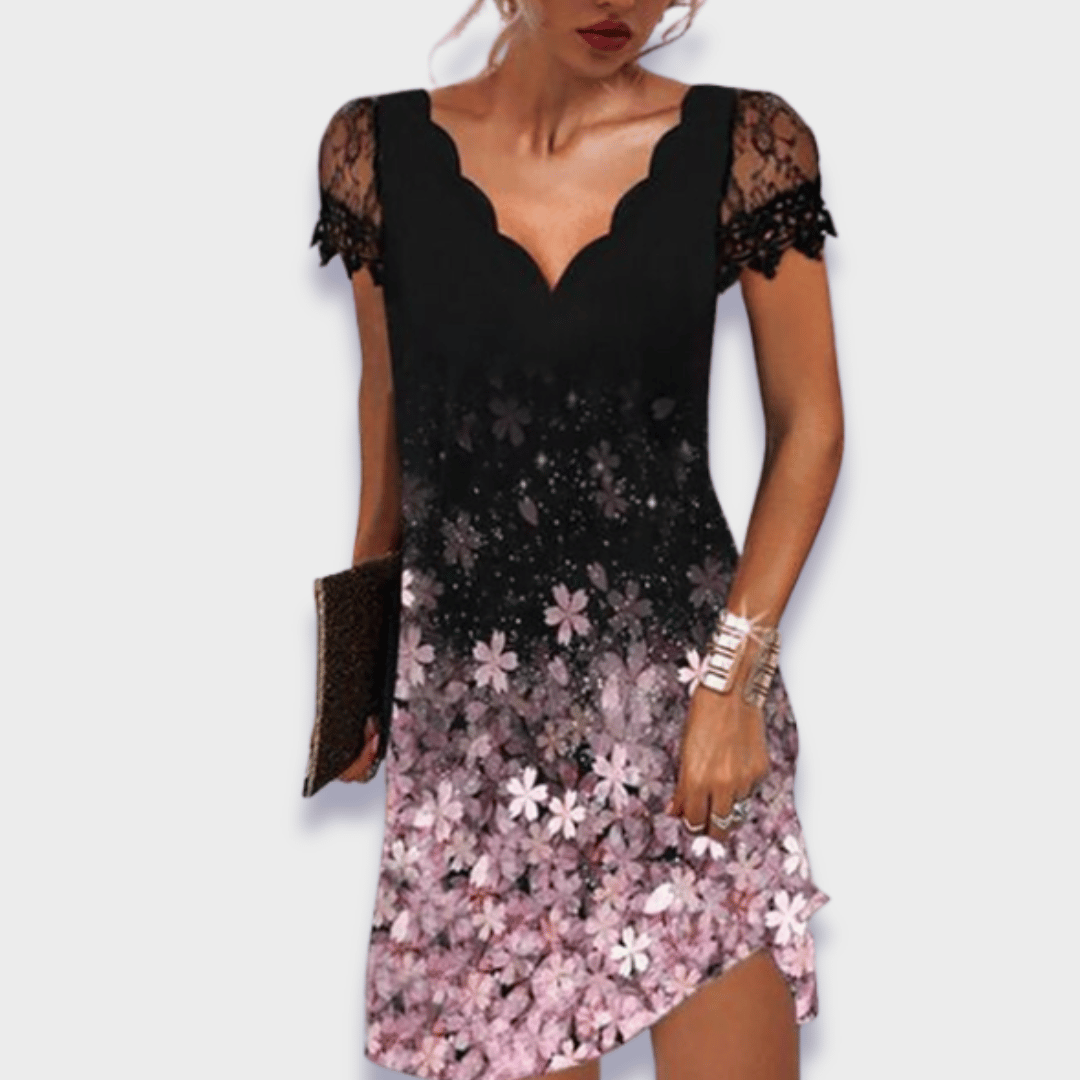 Sancia | V-Neck Dress with Short Sleeves and Lace Trim for Women