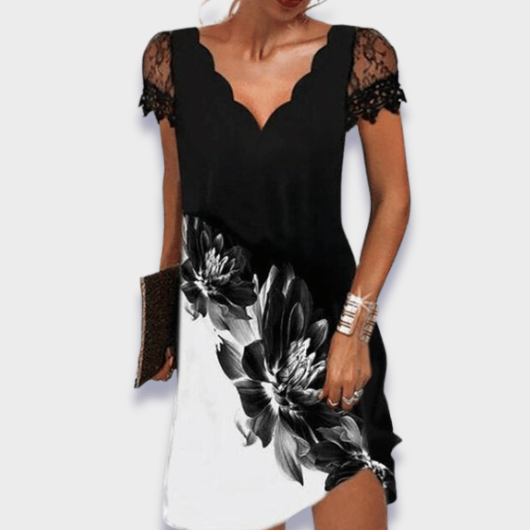Sancia | V-Neck Dress with Short Sleeves and Lace Trim for Women