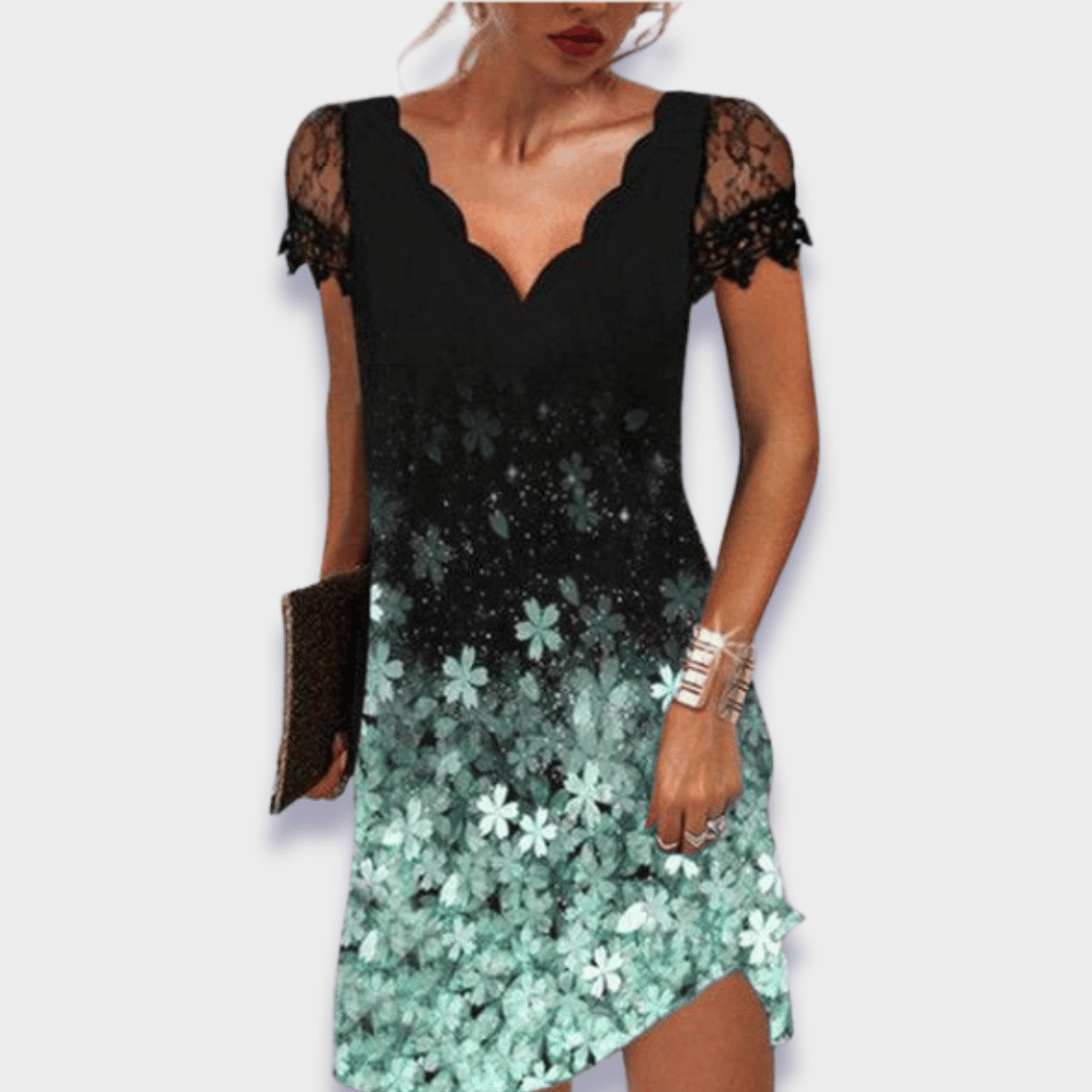 Sancia | V-Neck Dress with Short Sleeves and Lace Trim for Women