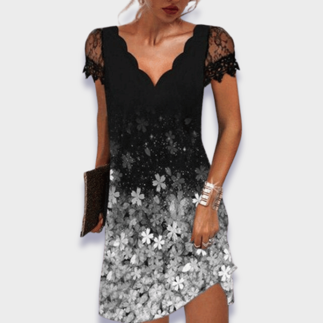 Sancia | V-Neck Dress with Short Sleeves and Lace Trim for Women
