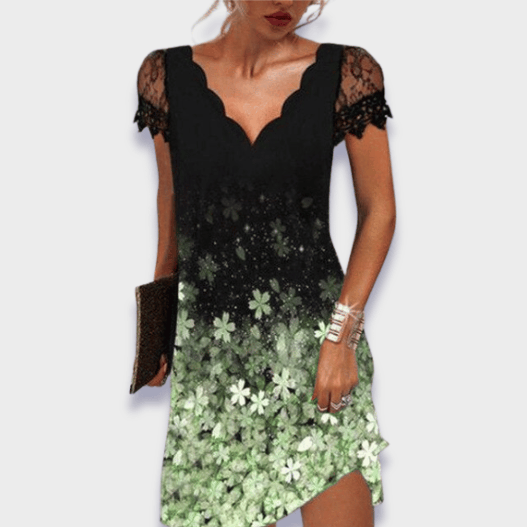 Sancia | V-Neck Dress with Short Sleeves and Lace Trim for Women