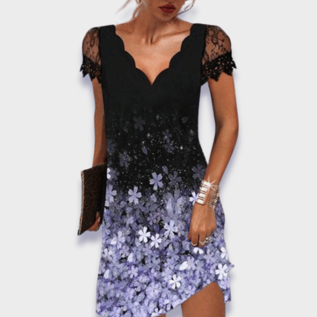 Sancia | V-Neck Dress with Short Sleeves and Lace Trim for Women