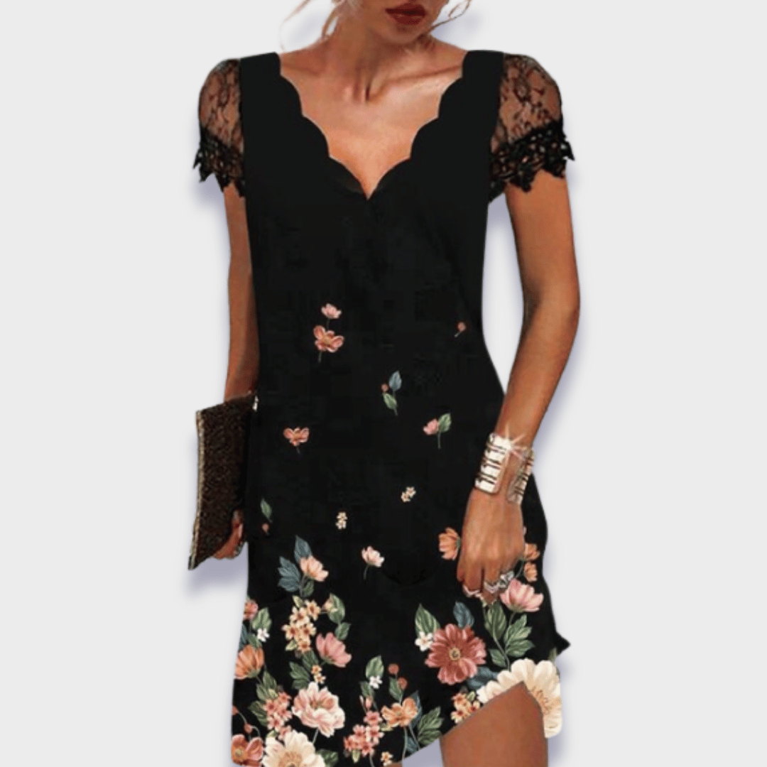 Sancia | V-Neck Dress with Short Sleeves and Lace Trim for Women