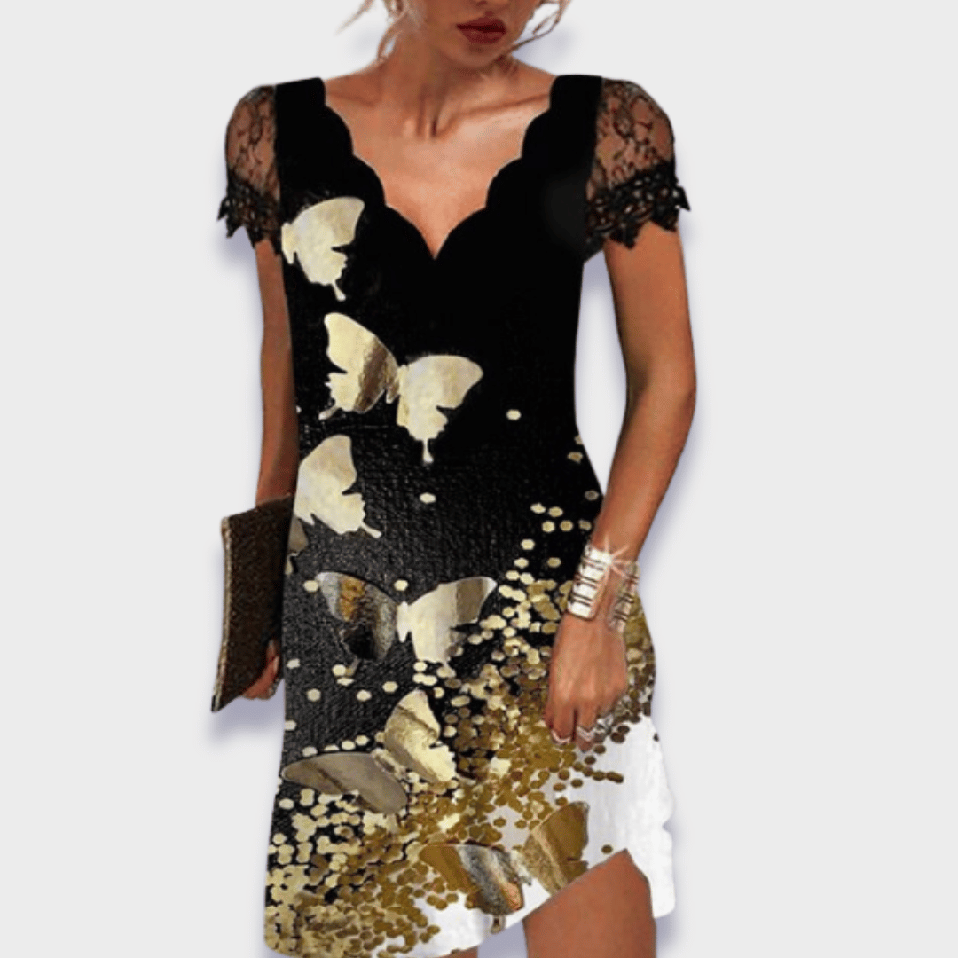 Sancia | V-Neck Dress with Short Sleeves and Lace Trim for Women