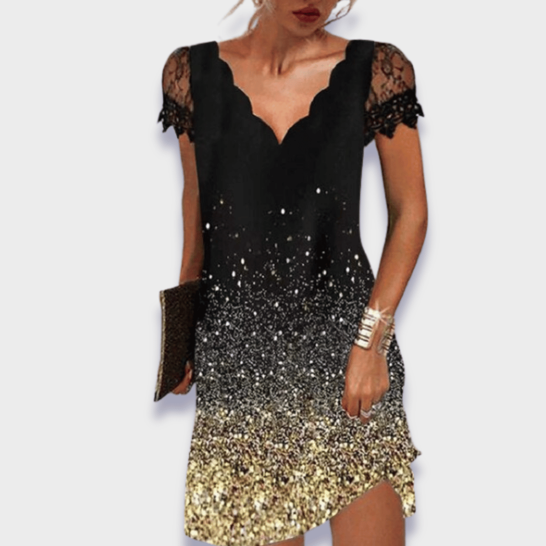 Sancia | V-Neck Dress with Short Sleeves and Lace Trim for Women