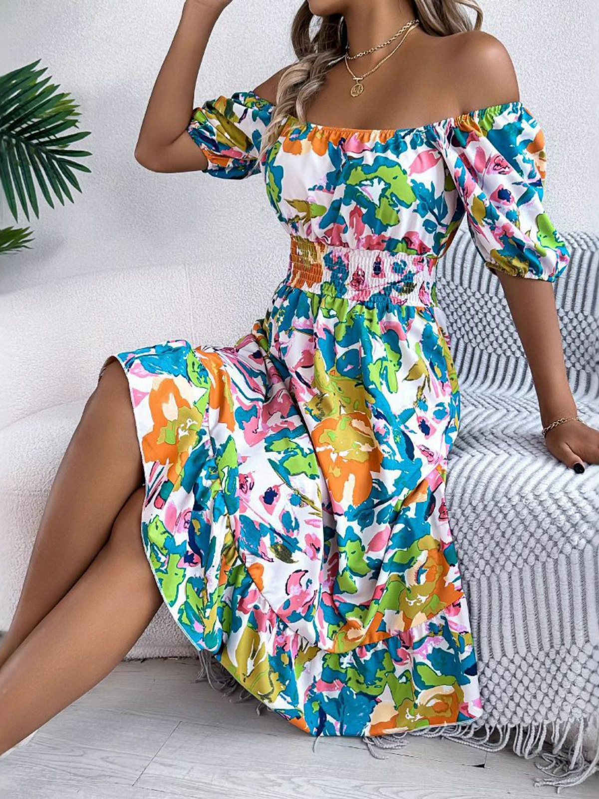 Abigail | Boho Off Shoulder Midi Dress