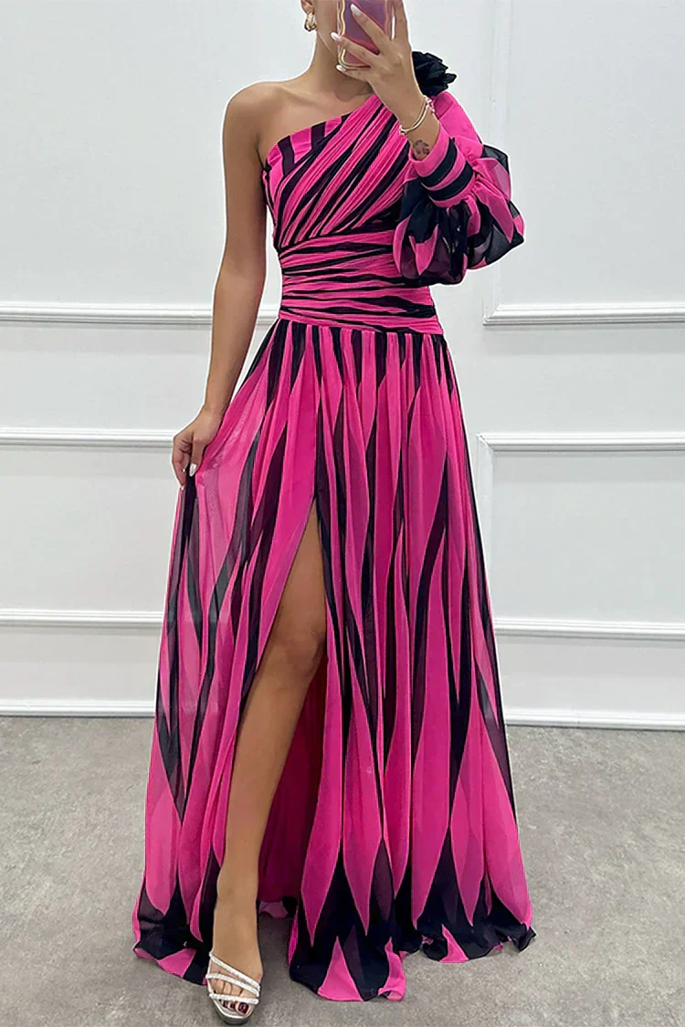 Cordelia | Striped Wedding Guest One-Shoulder Maxi Dress for Women
