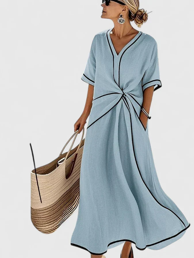 Amita | V-Neck Midi Wrap Dress with Short Sleeves for Women