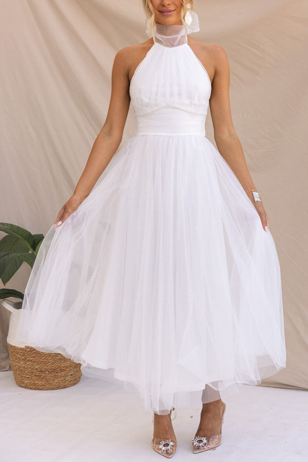 Catalina | Tulle Wedding Guest Halterneck A-Line Midi Dress for Women