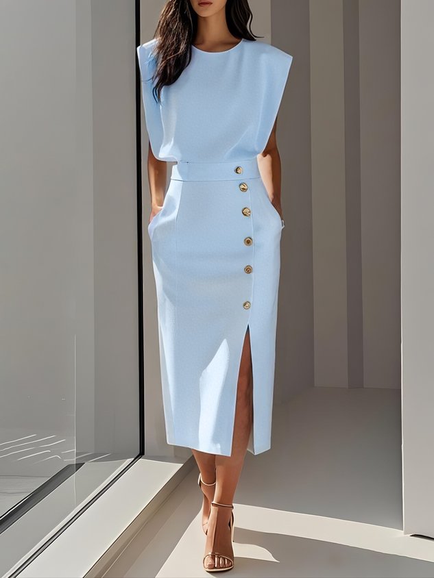 Anthea | Sleeveless Midi Dress with Button-Front for Women