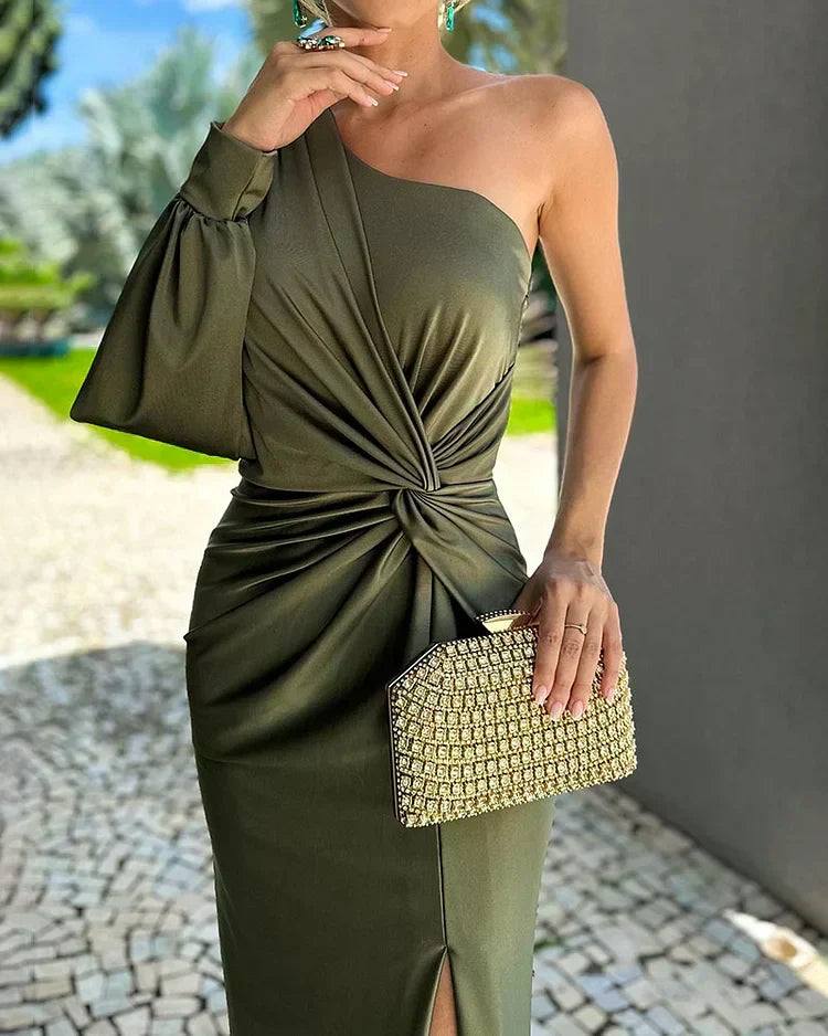 Isabella | Wedding Guest One-Shoulder Pleated Maxi Dress for Women