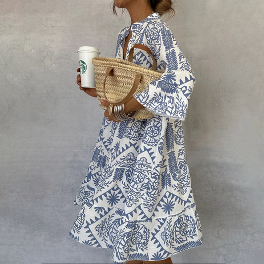 Bethany | Boho Patterned Long Sleeve Mini Dress