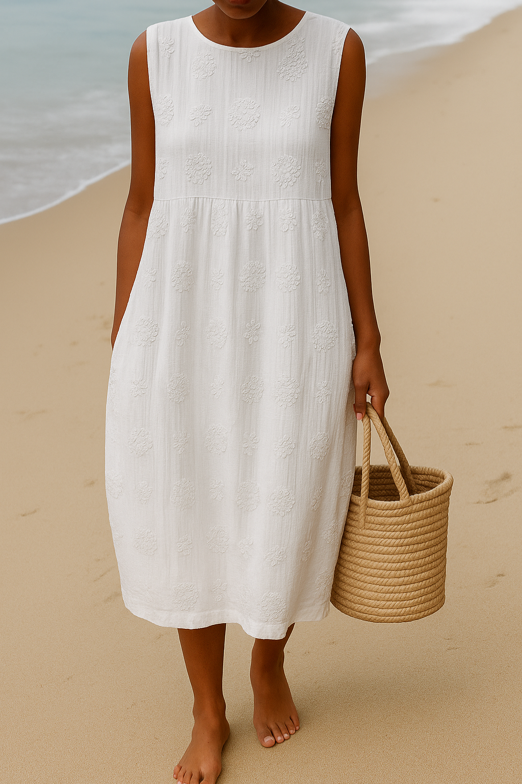 Alba | A-Line Midi Dress with Embroidery for Women