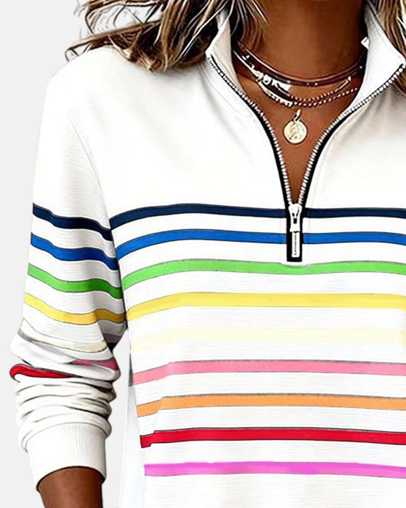 Iris | Striped Half-Zip Sweatshirt for Women