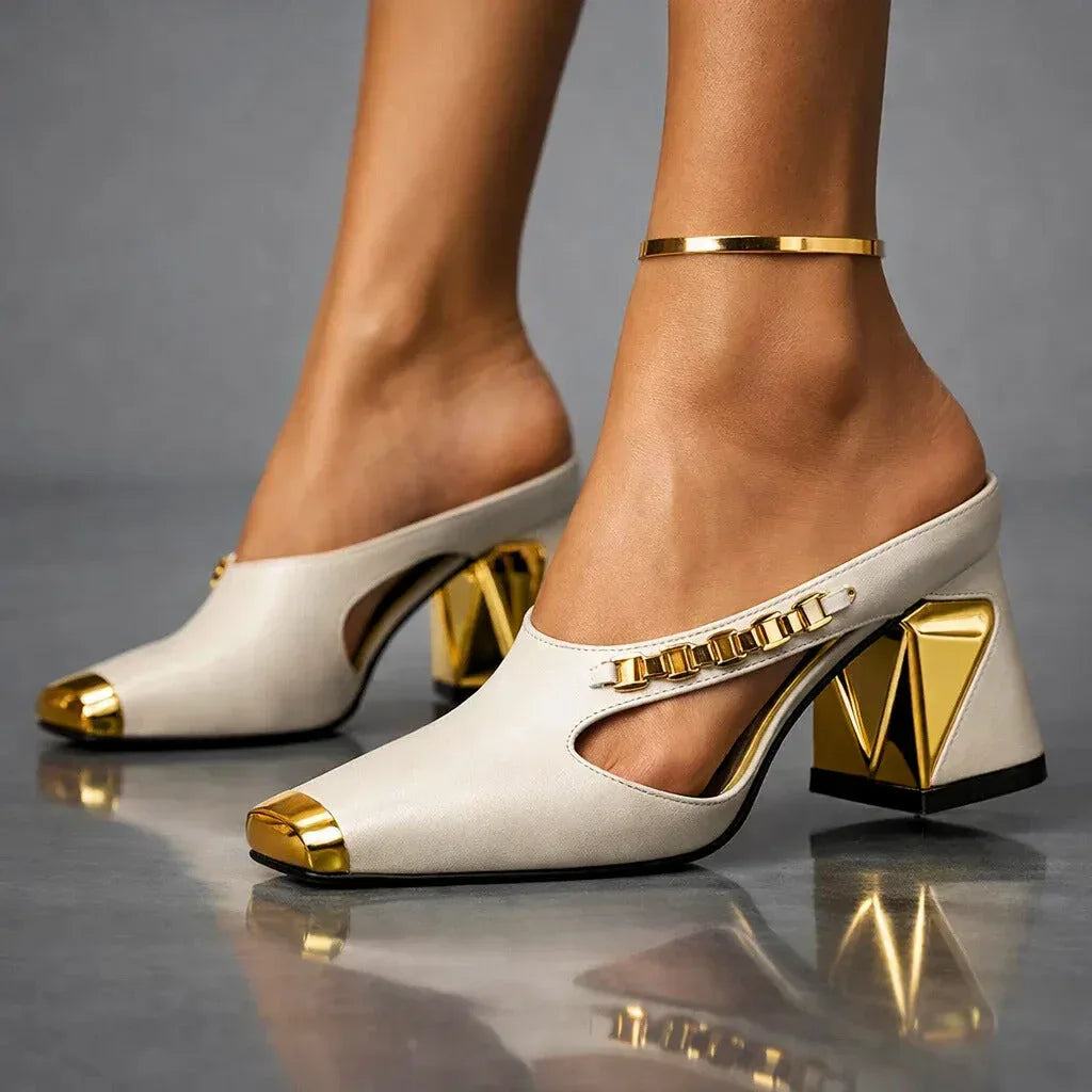 Trinity | Block Heel Mule Pumps with Pointed Toe for Women