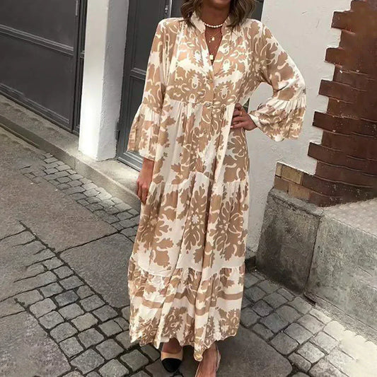 Ava | Boho Printed Long Sleeve Midi Dress