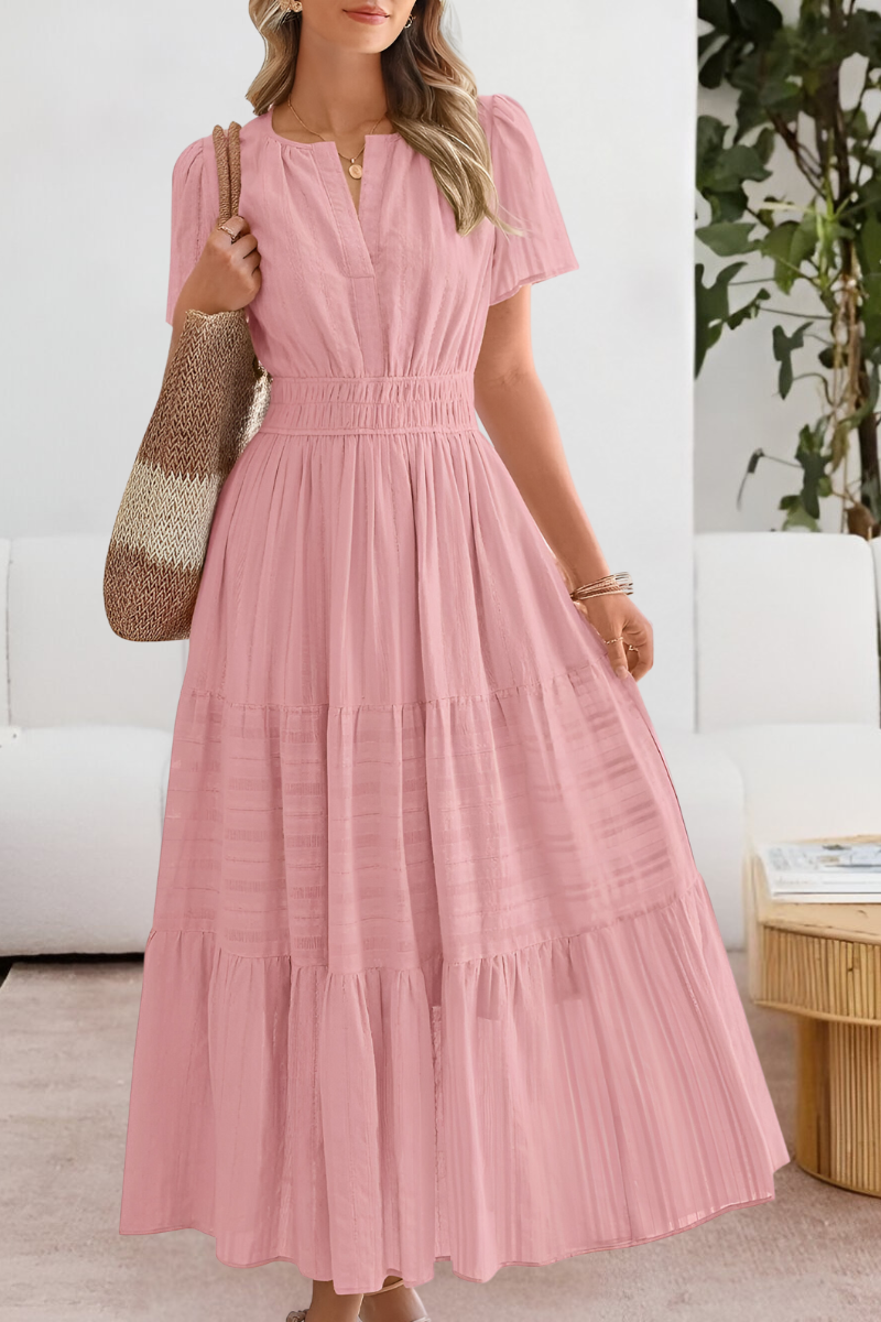 Alice | Boho Short Sleeve Smocked Midi Dress