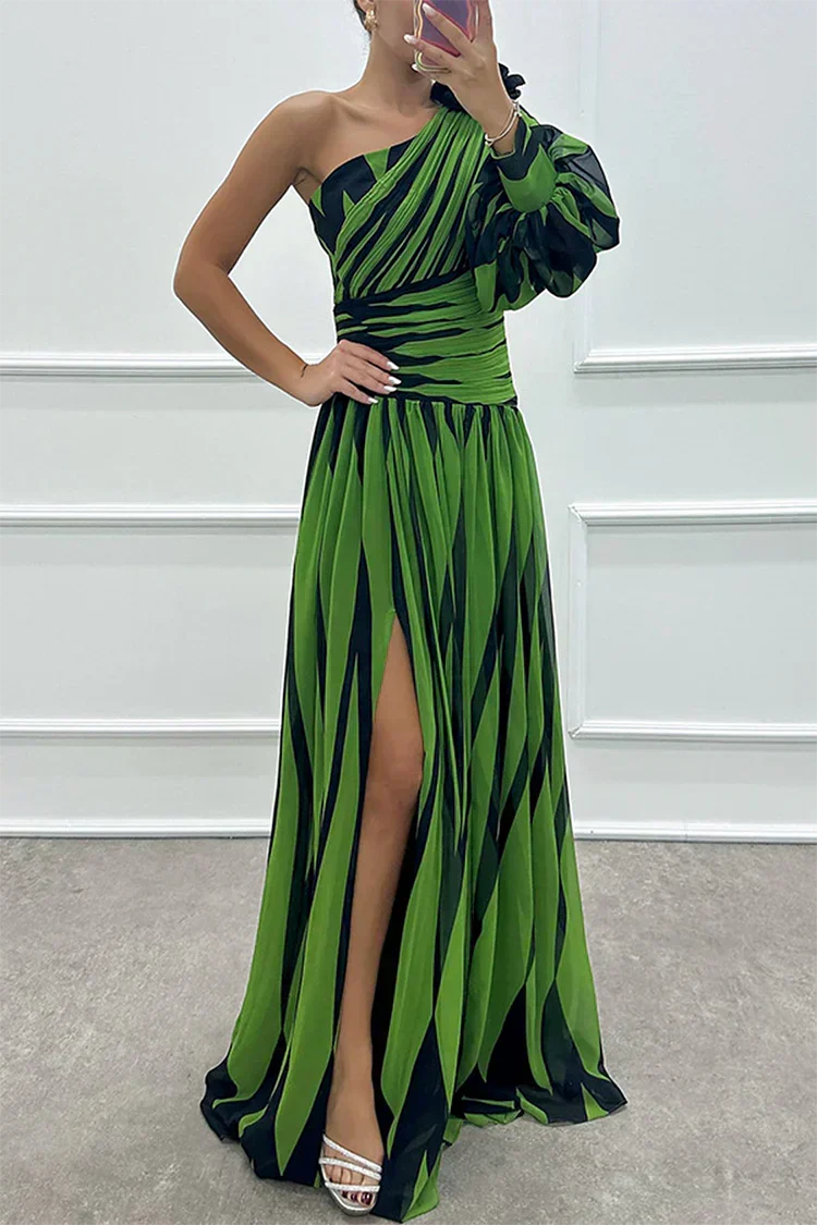 Cordelia | Striped Wedding Guest One-Shoulder Maxi Dress for Women