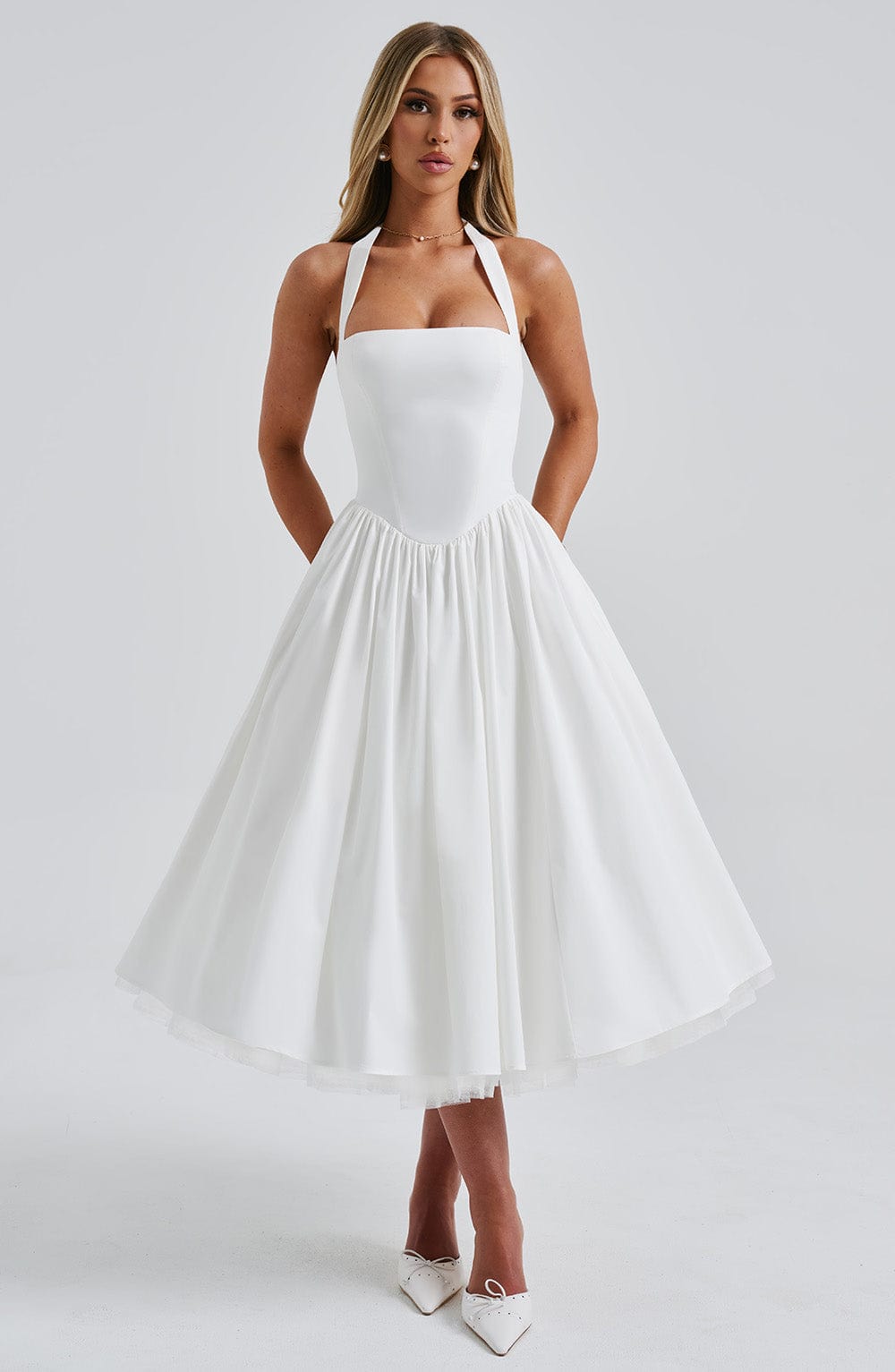 Chloe | Wedding Guest Halter Midi Dress