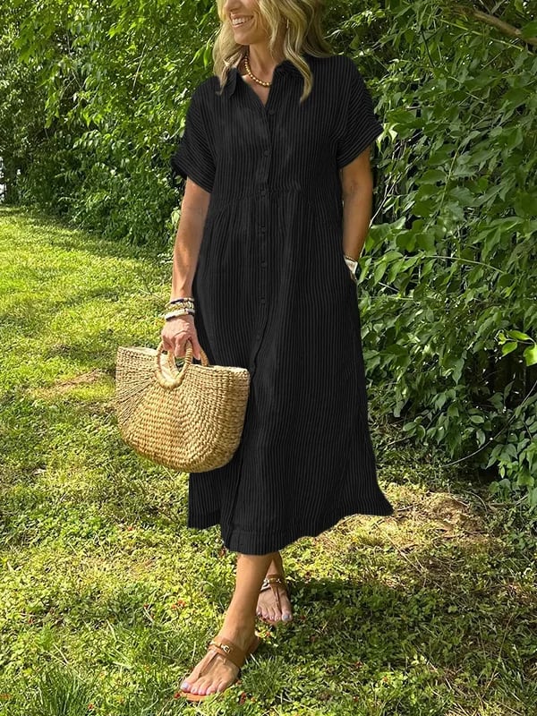 Julianne | Striped Midi Shirt Dress with Button-Down Front for Women