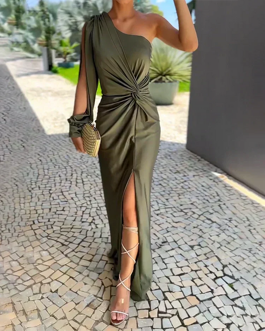 Isabella | Wedding Guest One-Shoulder Pleated Maxi Dress for Women