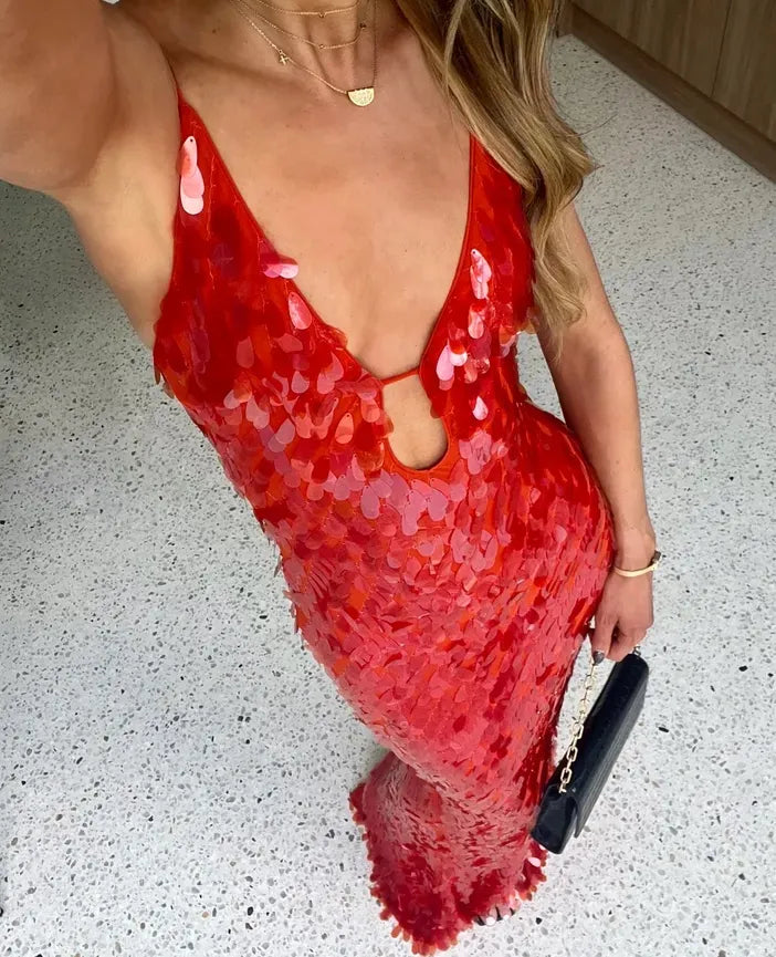 Holly | Sequin Wedding Guest Backless Maxi Dress for Women
