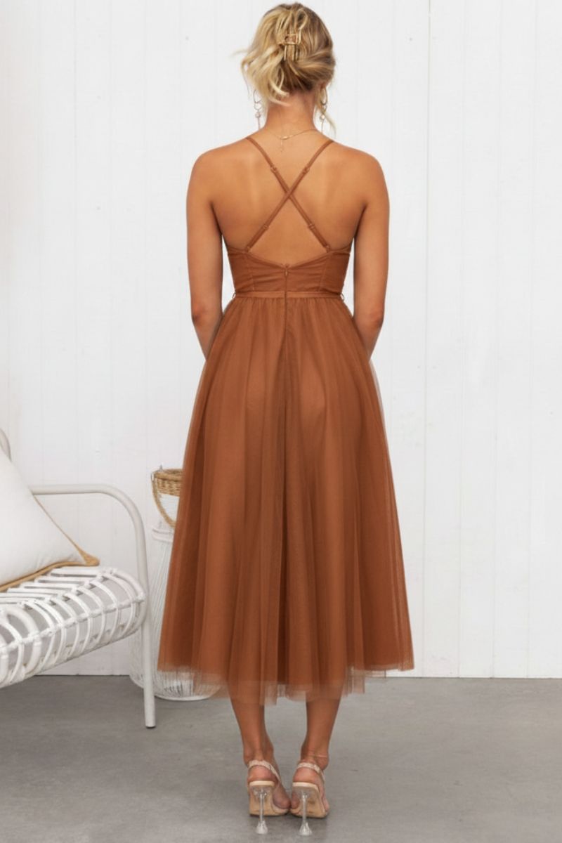 Lana | Tulle Midi Dress with Sweetheart Neckline for Women