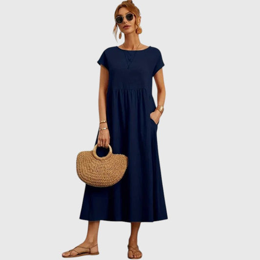 Sharon | A-Line Midi Dress with Short Sleeves for Women