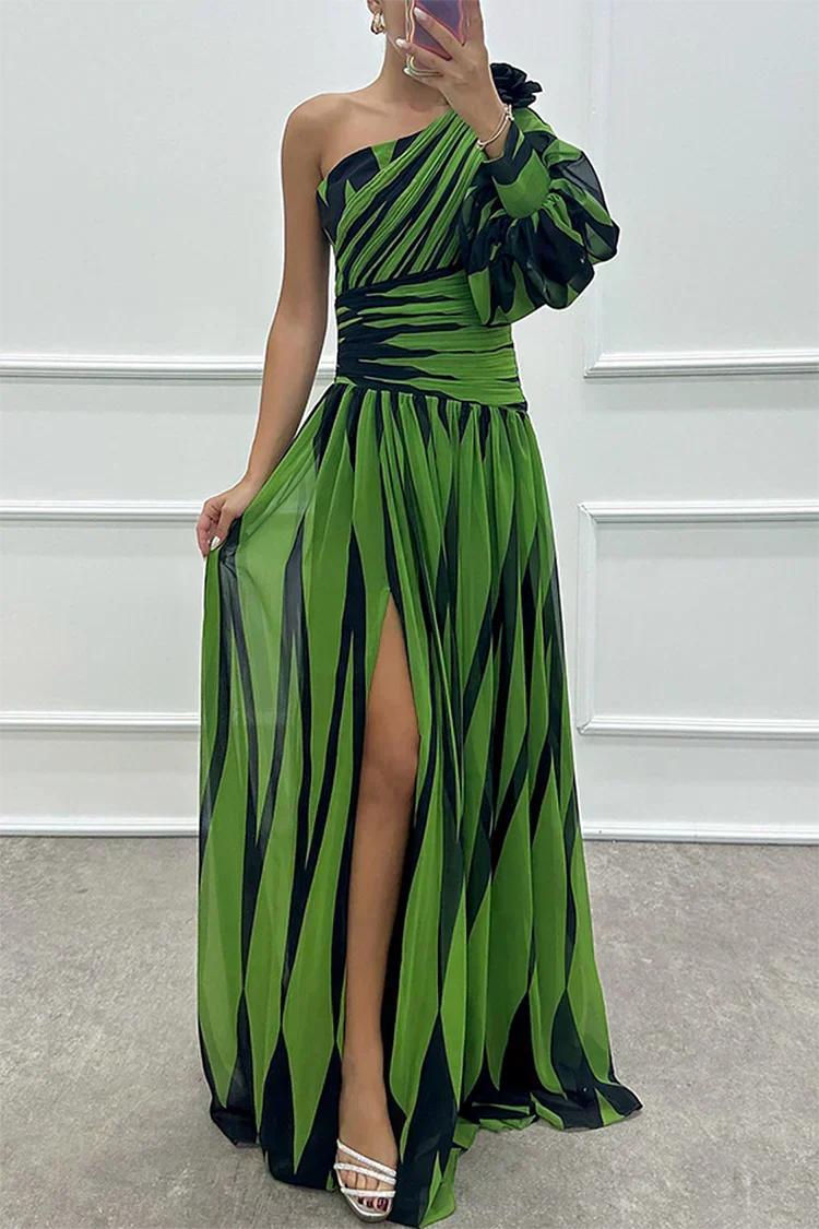 Cordelia | Striped Wedding Guest One-Shoulder Maxi Dress for Women