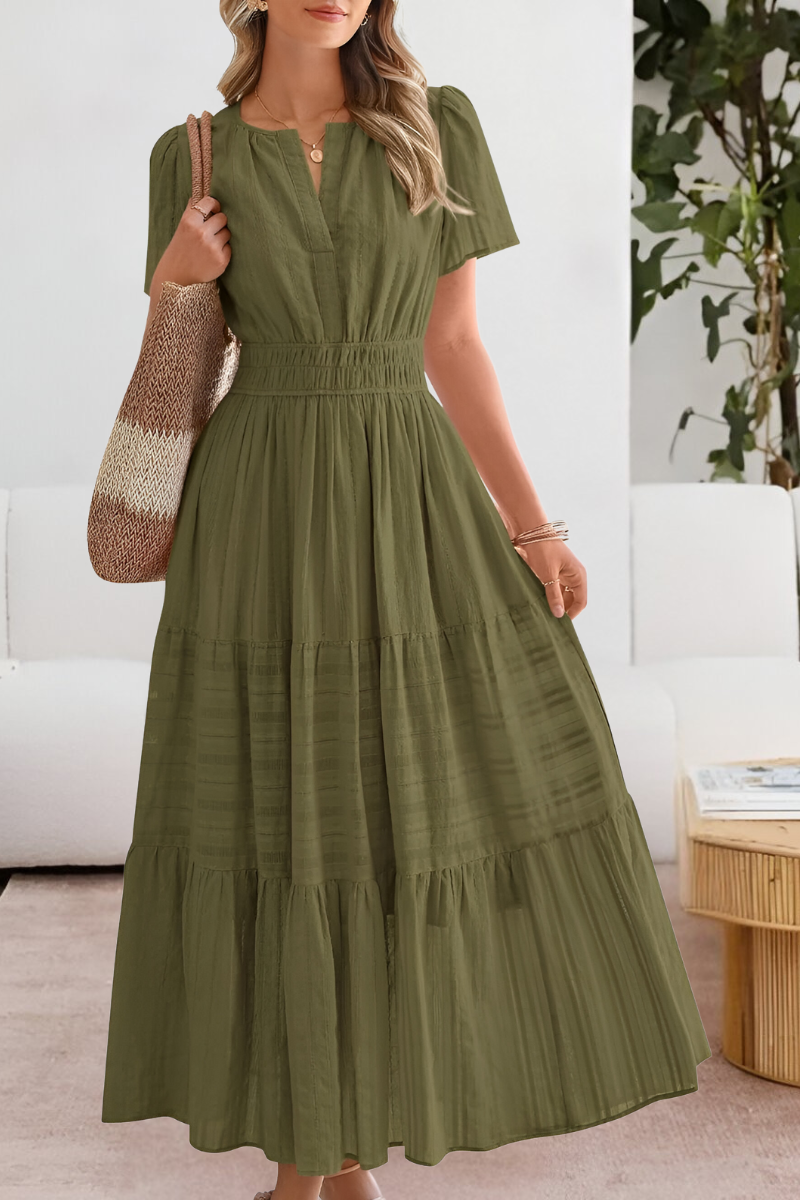 Alice | Boho Short Sleeve Smocked Midi Dress