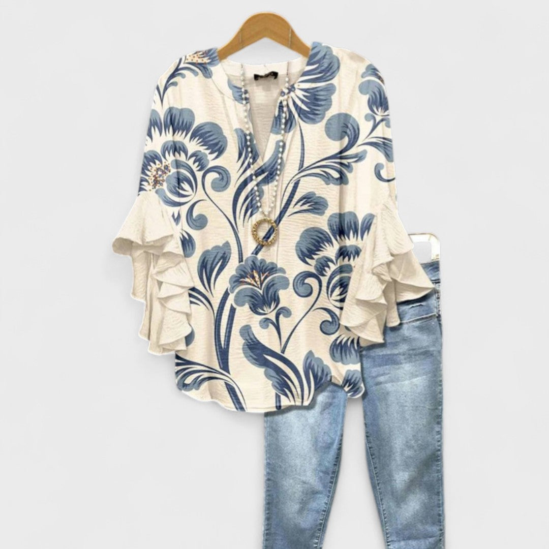 Janessa | Floral Ruffle Lightweight Blouse for Women
