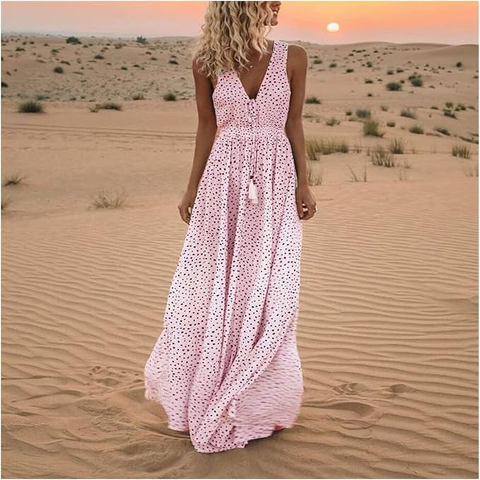 Catherine | Boho Sleeveless V Neck Maxi Dress