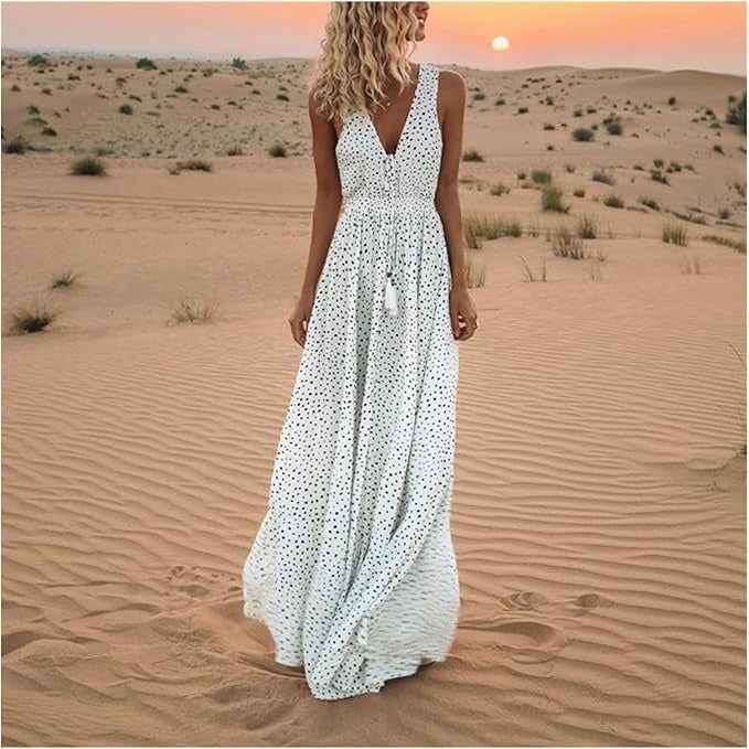 Catherine | Boho Sleeveless V Neck Maxi Dress