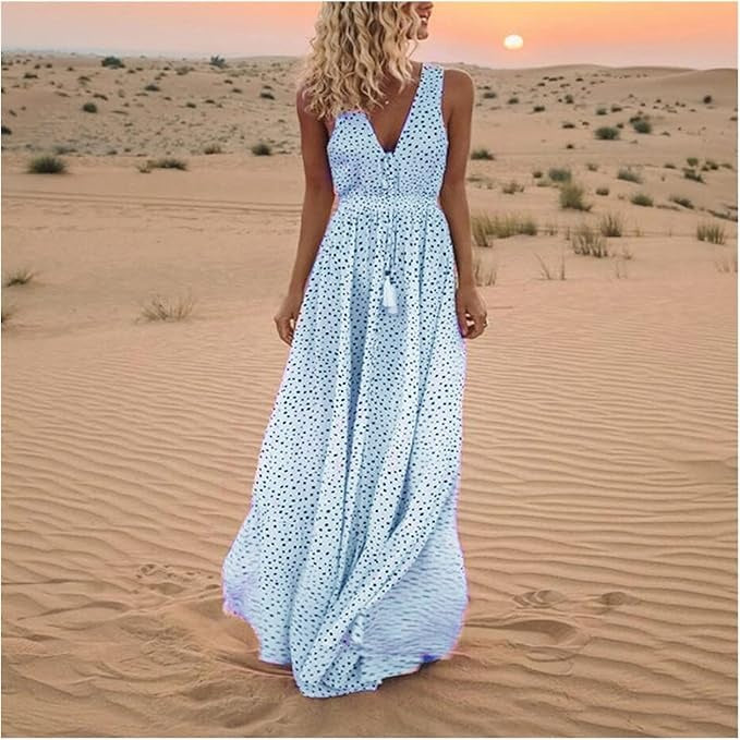 Catherine | Boho Sleeveless V Neck Maxi Dress