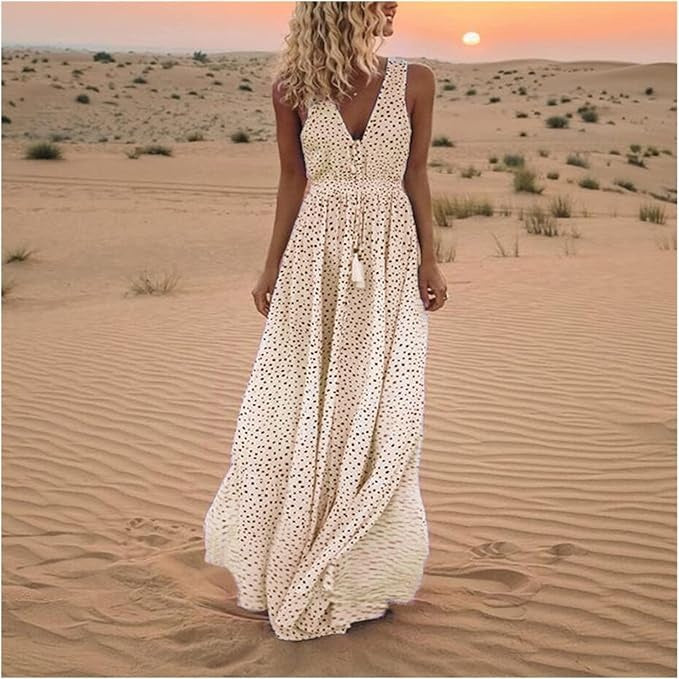Catherine | Boho Sleeveless V Neck Maxi Dress