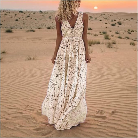 Catherine | Boho Sleeveless V Neck Maxi Dress
