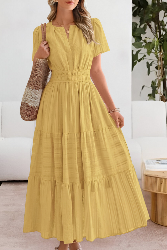 Alice | Boho Short Sleeve Smocked Midi Dress