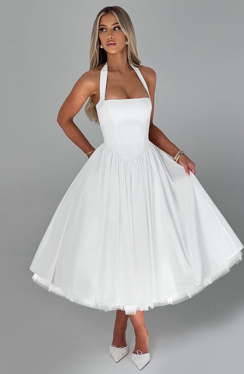 Chloe | Wedding Guest Halter Midi Dress